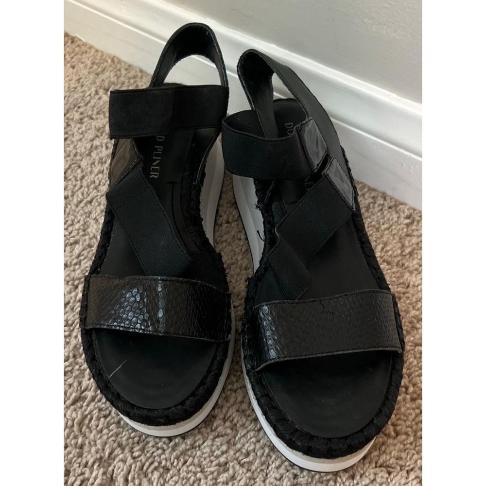 Donald Pliner Sadie Sandals Size 9 Black Open Toe Ankle Strap‎ Platform Wedge